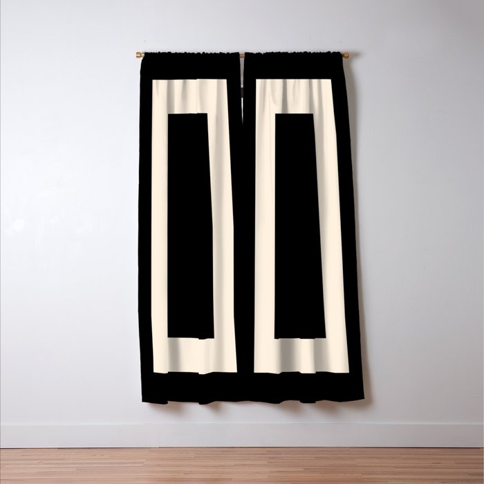 Simple Elegant Minimalist Frame Pattern 1 in Black and Almond Cream Window Curtain Gallery Image 3