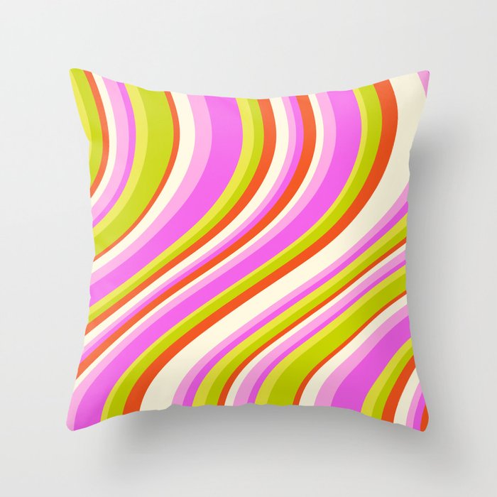 Wavy Stripes XVIII - Y2K Pink and Green Throw Pillow Gallery Image 6