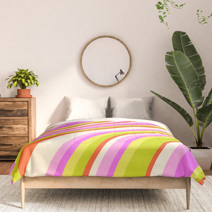 Wavy Stripes XVIII - Y2K Pink and Green Comforter Gallery Image 3