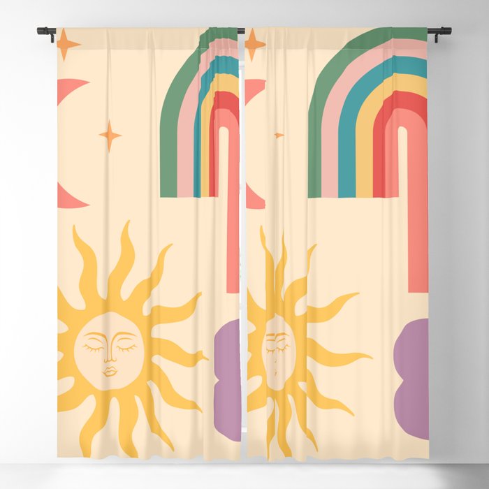 Minimal geometric abstraction Rainbow, Flower, Sun and Moon 2 Window Curtain Gallery Image 1