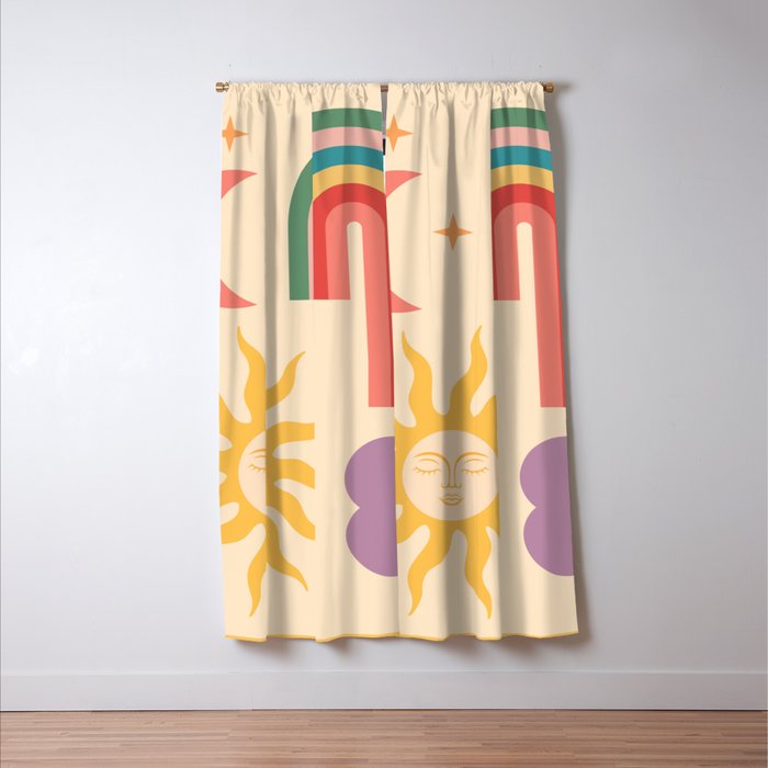 Minimal geometric abstraction Rainbow, Flower, Sun and Moon 2 Window Curtain Gallery Image 3