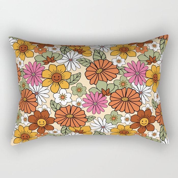 Retro 70s Boho Floral Pattern Rectangular Pillow Gallery Image 2