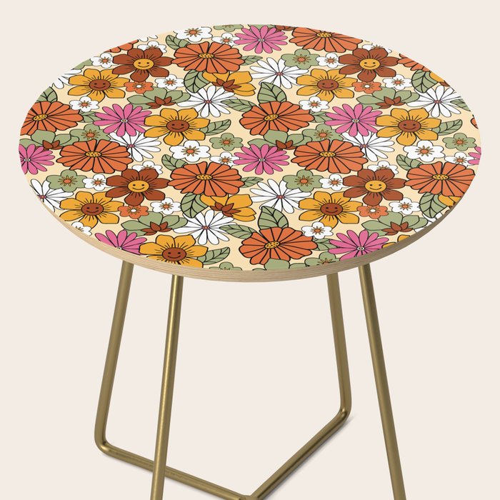 Retro 70s Boho Floral Pattern Side Table Gallery Image 2