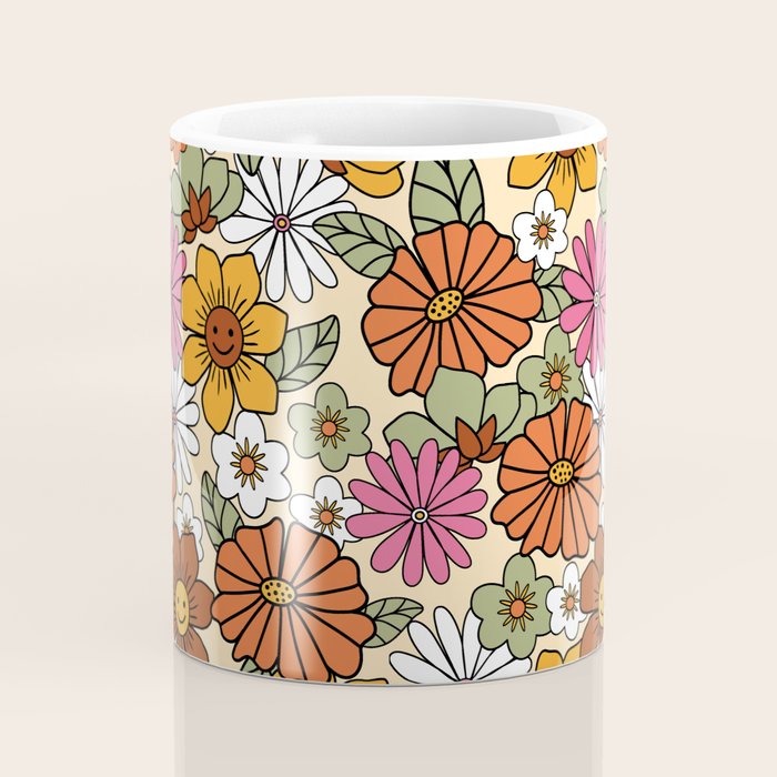 Retro 70s Boho Floral Pattern Coffee Mug Gallery Image 4