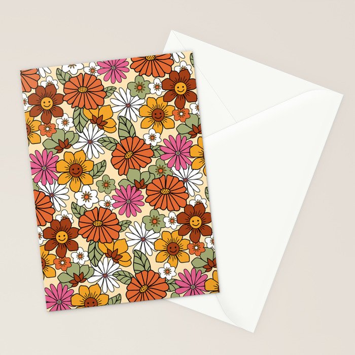 Retro 70s Boho Floral Pattern Stationery Card Gallery Image 2