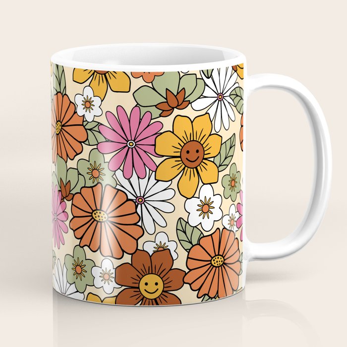 Retro 70s Boho Floral Pattern Coffee Mug Gallery Image 1