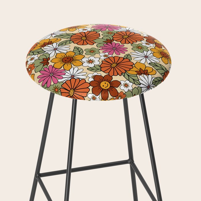 Retro 70s Boho Floral Pattern Stool Gallery Image 2
