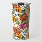 Retro 70s Boho Floral Pattern Travel Mug Gallery Image 1