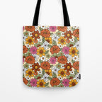 Retro 70s Boho Floral Pattern Tote Bag Gallery Image 1