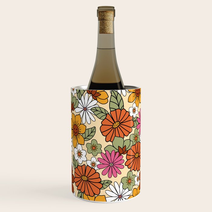 Retro 70s Boho Floral Pattern Wine Chiller Gallery Image 1