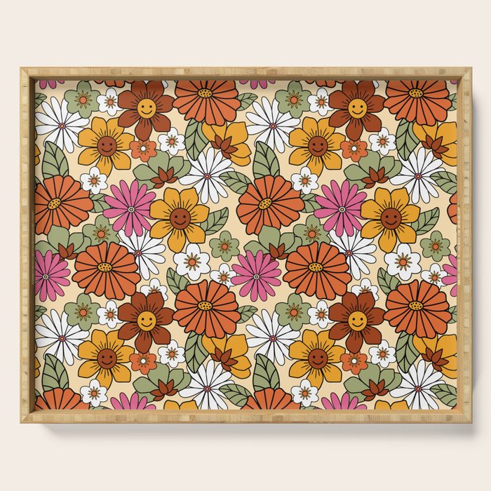 Retro 70s Boho Floral Pattern Serving Tray Gallery Image 1