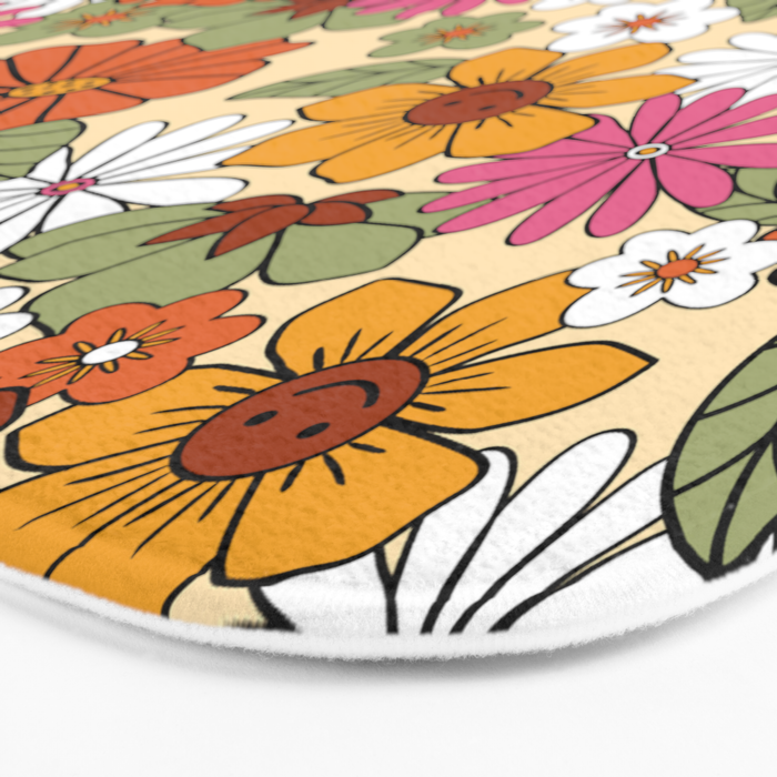 Retro 70s Boho Floral Pattern Bath Mat Gallery Image 3
