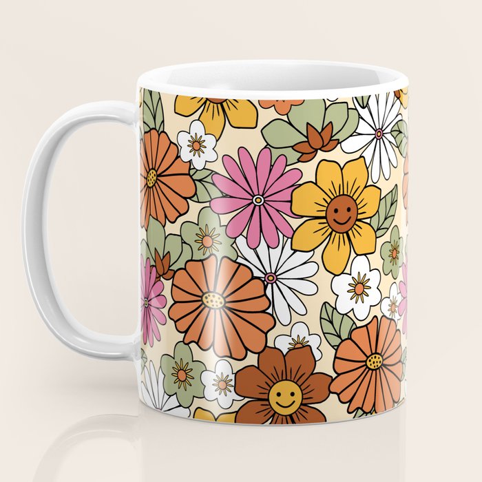 Retro 70s Boho Floral Pattern Coffee Mug Gallery Image 3