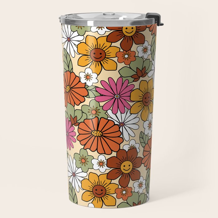 Retro 70s Boho Floral Pattern Travel Mug Gallery Image 2