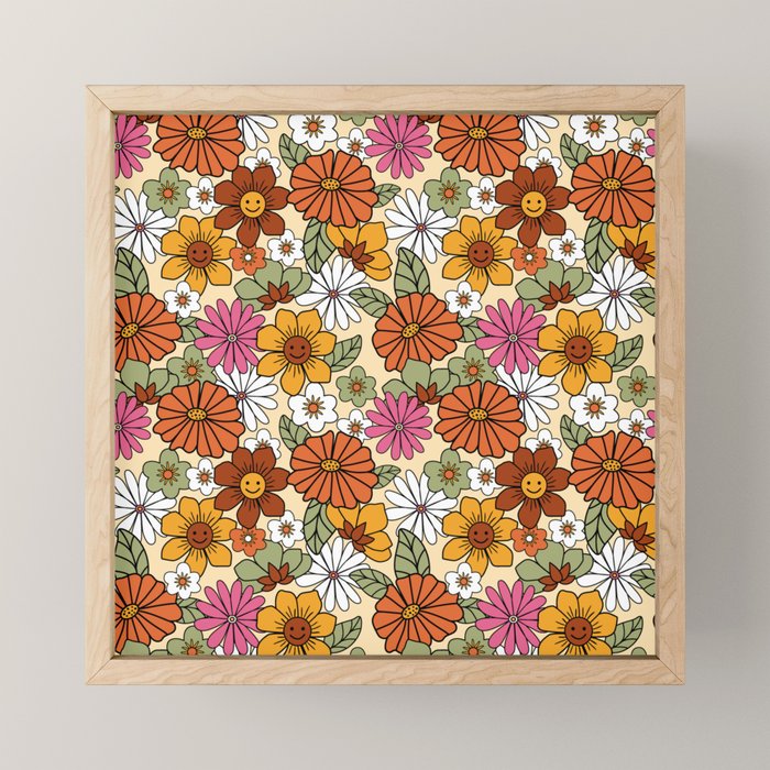 Retro 70s Boho Floral Pattern Mini Art Print Gallery Image 1