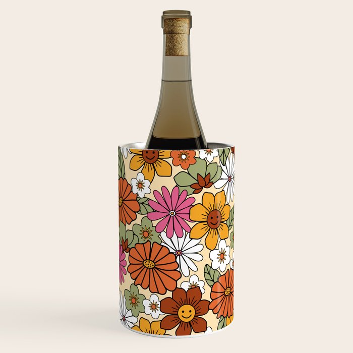 Retro 70s Boho Floral Pattern Wine Chiller Gallery Image 2