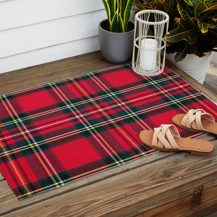 Black Red Tartan Plaid Scottish Pattern Outdoor Rug Gallery Image 2