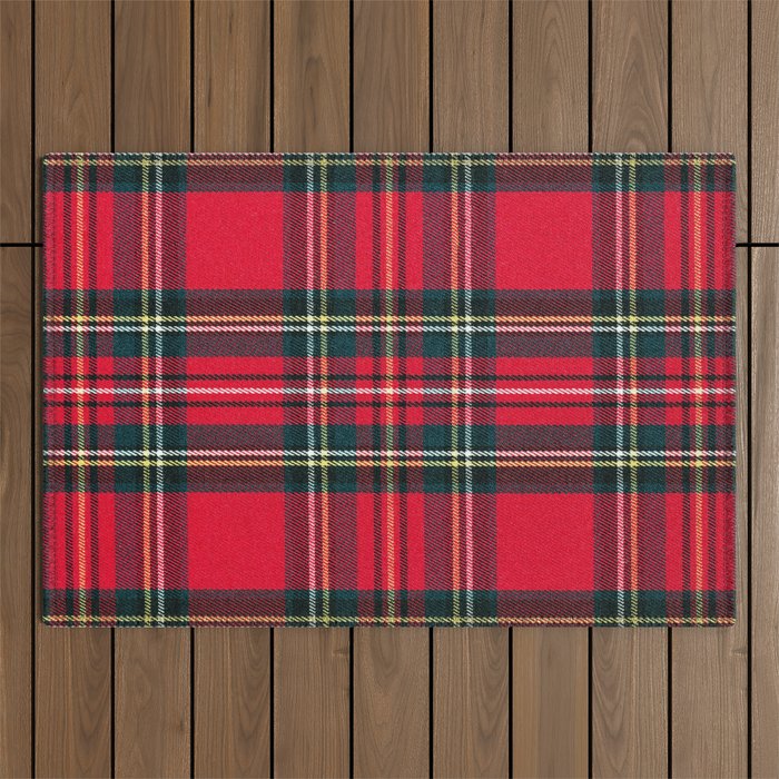 Black Red Tartan Plaid Scottish Pattern Outdoor Rug Gallery Image 1