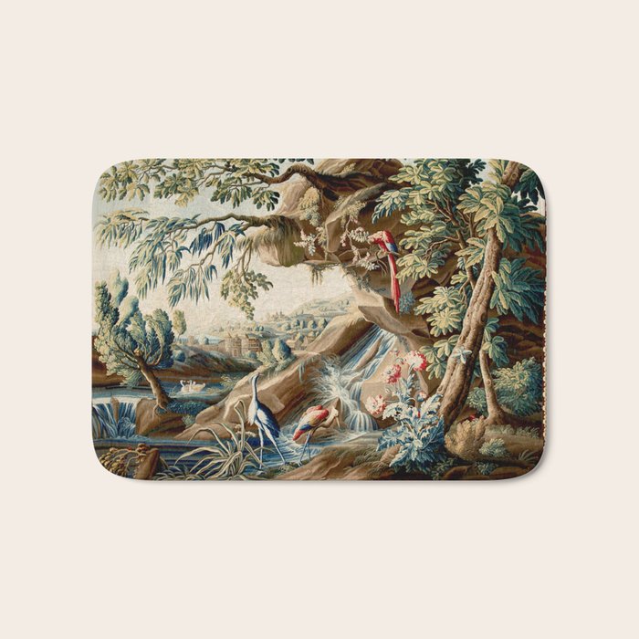 Antique French Verdure Magical Forest Landscape Tapestry Bath Mat Gallery Image 1