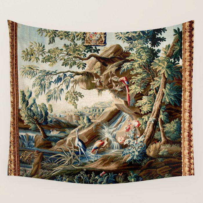 Antique French Verdure Magical Forest Landscape Tapestry Wall Tapestry Gallery Image 1
