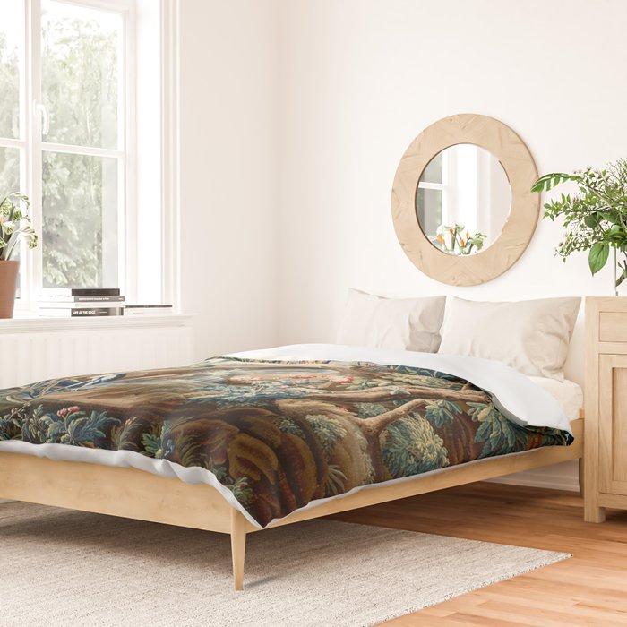 Antique French Verdure Magical Forest Landscape Tapestry Duvet Cover Gallery Image 2