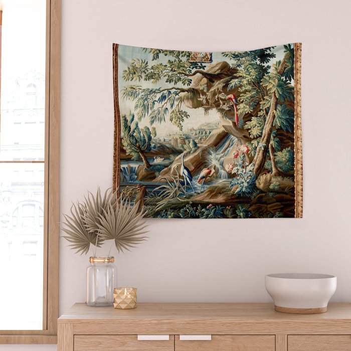Antique French Verdure Magical Forest Landscape Tapestry Wall Tapestry Gallery Image 2