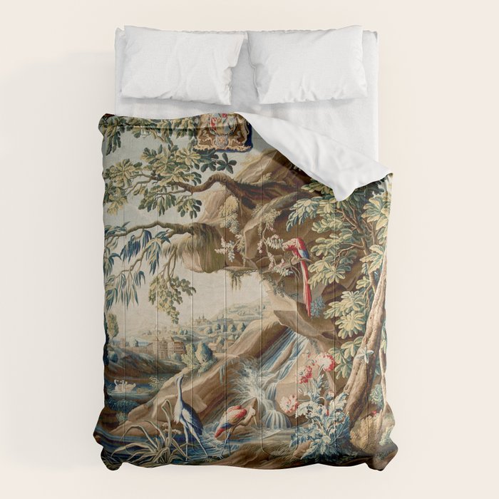 Antique French Verdure Magical Forest Landscape Tapestry Comforter Gallery Image 1