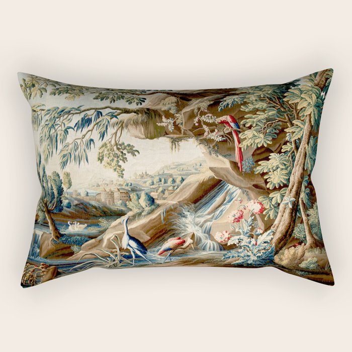 Antique French Verdure Magical Forest Landscape Tapestry Rectangular Pillow Gallery Image 2
