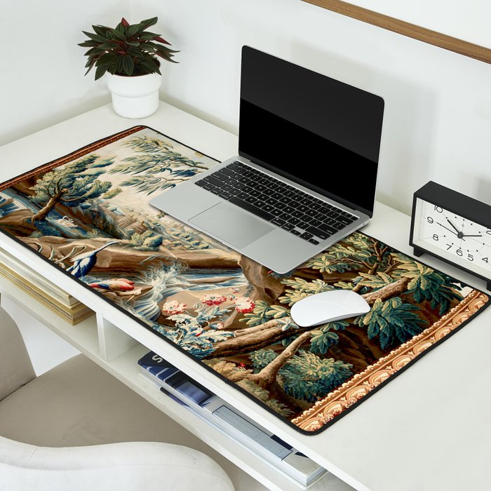 Antique French Verdure Magical Forest Landscape Tapestry Desk Mat Gallery Image 2
