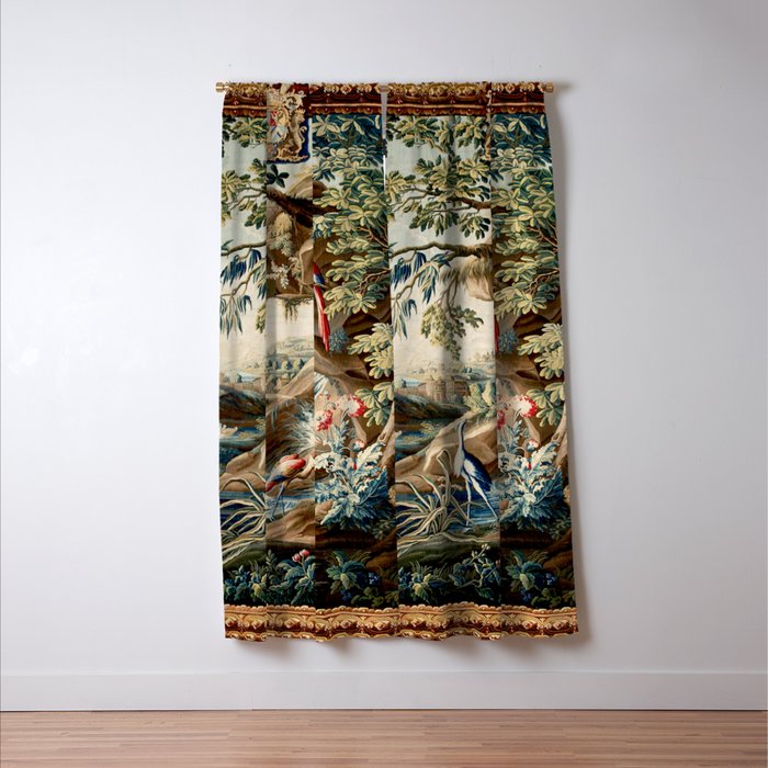 Antique French Verdure Magical Forest Landscape Tapestry Window Curtain Gallery Image 3