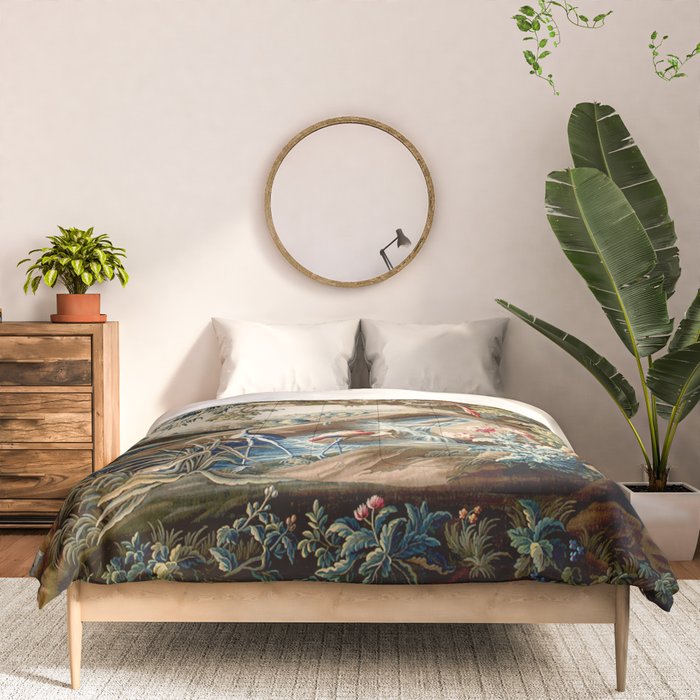 Antique French Verdure Magical Forest Landscape Tapestry Comforter Gallery Image 3