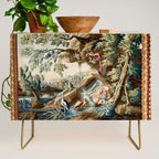 Antique French Verdure Magical Forest Landscape Tapestry Credenza Gallery Image 1