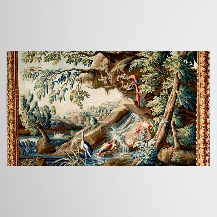 Antique French Verdure Magical Forest Landscape Tapestry Tablecloth Gallery Image 2