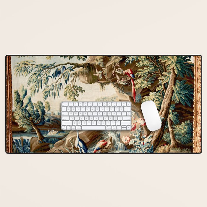 Antique French Verdure Magical Forest Landscape Tapestry Desk Mat Gallery Image 1