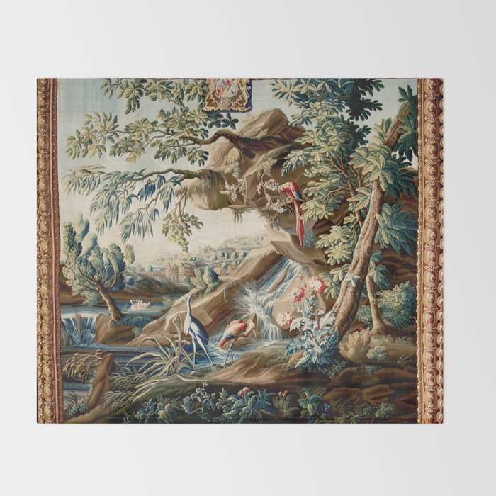Antique French Verdure Magical Forest Landscape Tapestry Throw Blanket Gallery Image 2