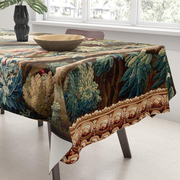 Antique French Verdure Magical Forest Landscape Tapestry Tablecloth Gallery Image 3