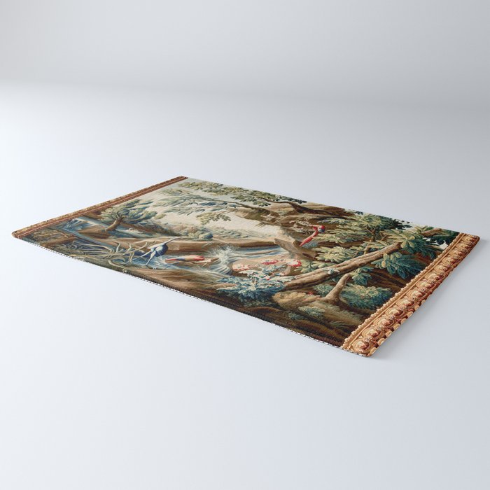 Antique French Verdure Magical Forest Landscape Tapestry Rug Gallery Image 3