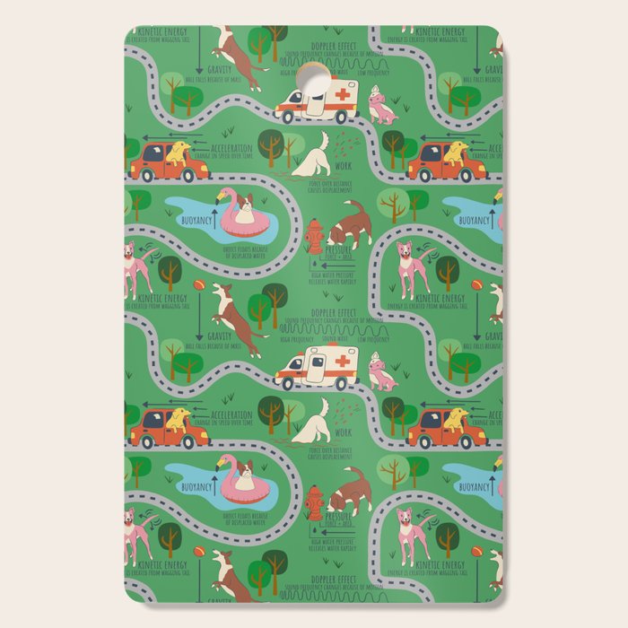 Fursics Cute Dog Park Physics Learning Pattern by Carrie Cantwell Educational STEM Playmat Design Cutting Board Gallery Image 1