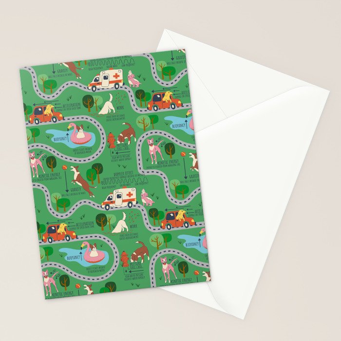 Fursics Cute Dog Park Physics Learning Pattern by Carrie Cantwell Educational STEM Playmat Design Stationery Card Gallery Image 2