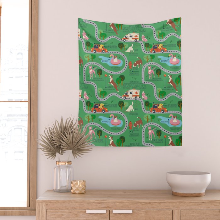 Fursics Cute Dog Park Physics Learning Pattern by Carrie Cantwell Educational STEM Playmat Design Wall Tapestry Gallery Image 2