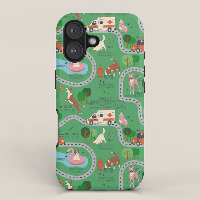 Fursics Cute Dog Park Physics Learning Pattern by Carrie Cantwell Educational STEM Playmat Design iPhone Case Gallery Image 1