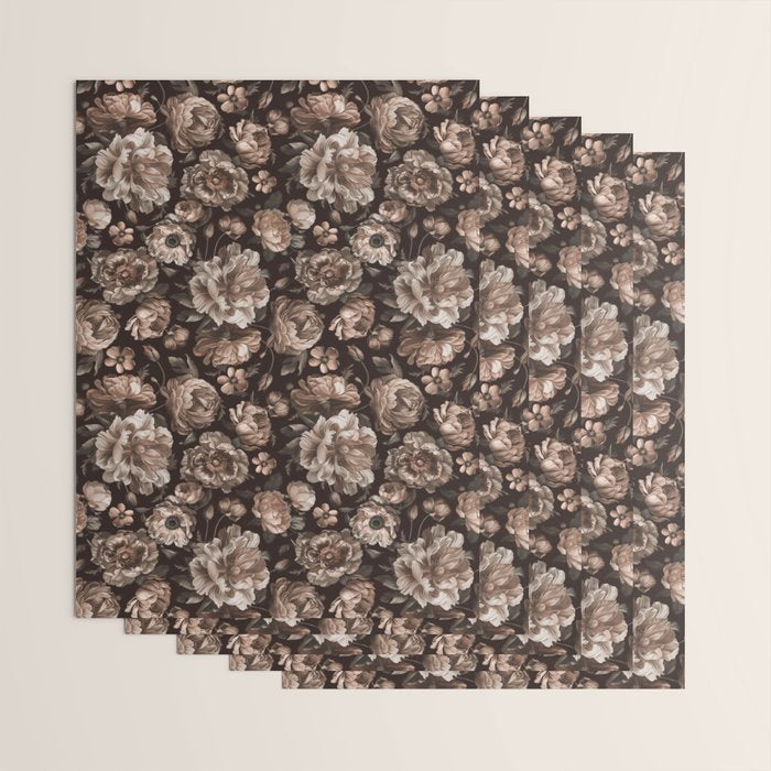 Opulent Floral Drama Moody Dark Brown Botanical Vibes Wrapping Paper Gallery Image 3