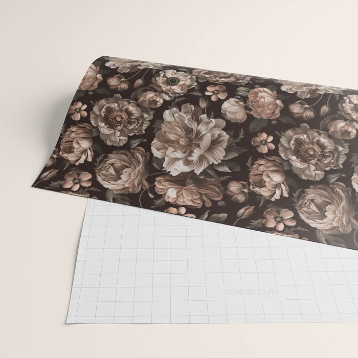 Opulent Floral Drama Moody Dark Brown Botanical Vibes Wrapping Paper Gallery Image 2