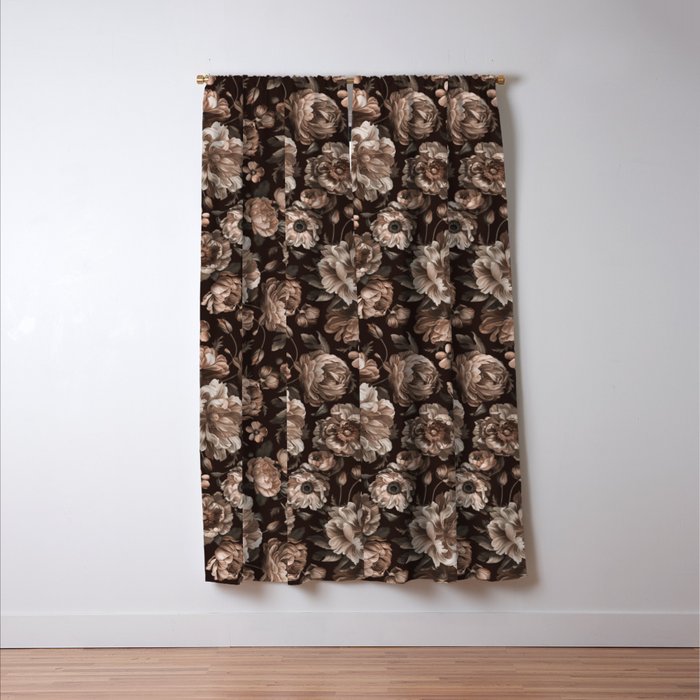Opulent Floral Drama Moody Dark Brown Botanical Vibes Window Curtain Gallery Image 3