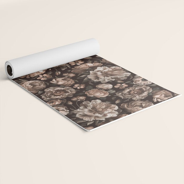 Opulent Floral Drama Moody Dark Brown Botanical Vibes Yoga Mat Gallery Image 2