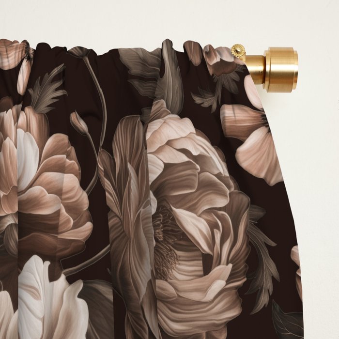 Opulent Floral Drama Moody Dark Brown Botanical Vibes Window Curtain Gallery Image 2