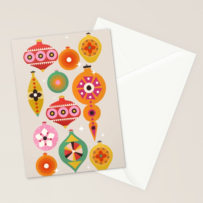 Christmas Tree Retro Ornaments Stationery Card Gallery Image 2
