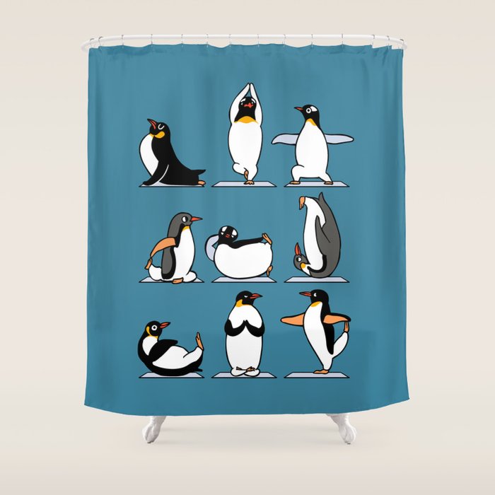 Penguin Yoga Shower Curtain Gallery Image 1