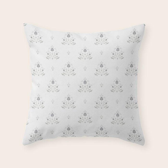 Cafe Vintage Block Print Floral - Blue Green Throw Pillow Gallery Image 1