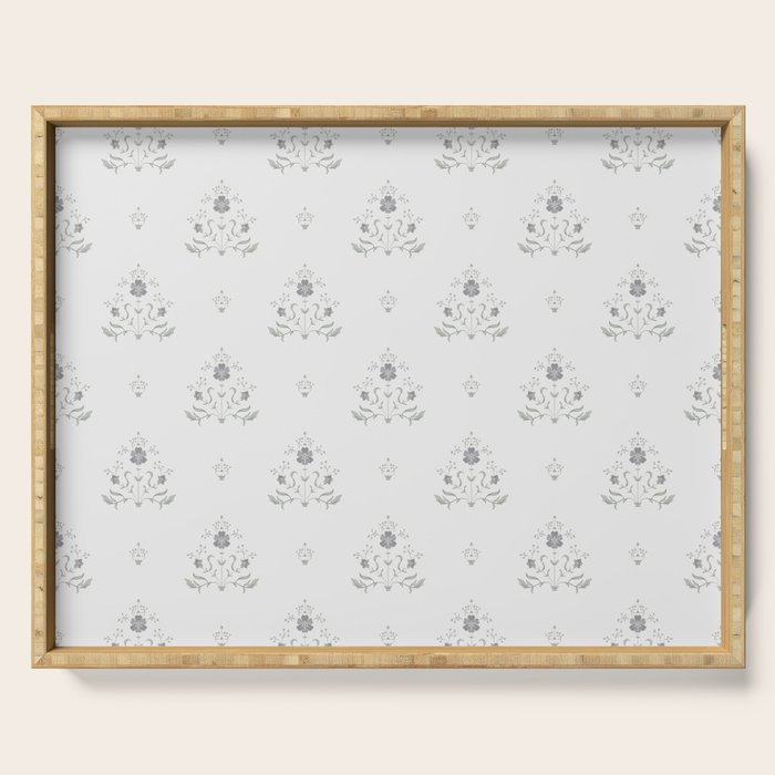 Cafe Vintage Block Print Floral - Blue Green Serving Tray Gallery Image 1